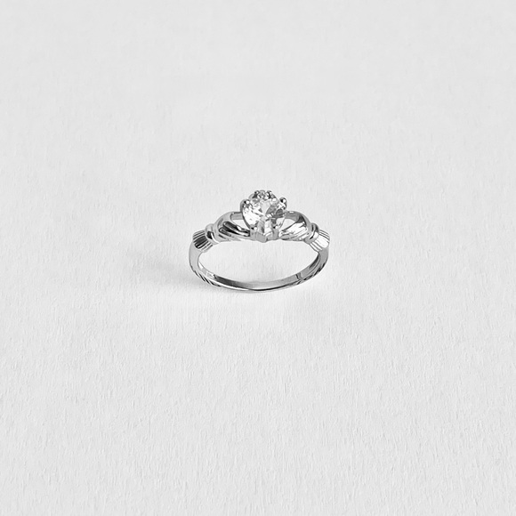 Sterling Silver Claddagh CZ Heart Ring, Irish Rings, April Birthstone Ring - Picture 2 of 10